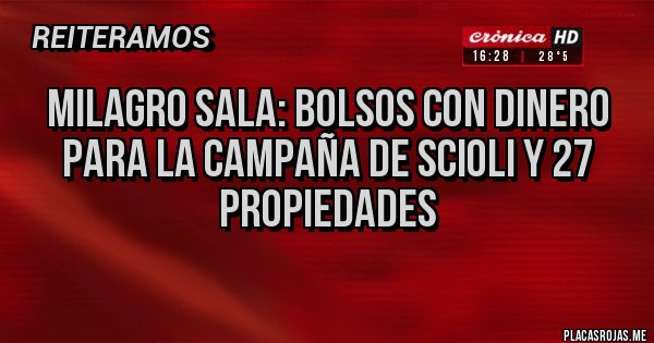 Placas Rojas - Milagro Sala: bolsos con dinero para la campaña de Scioli y 27 propiedades
