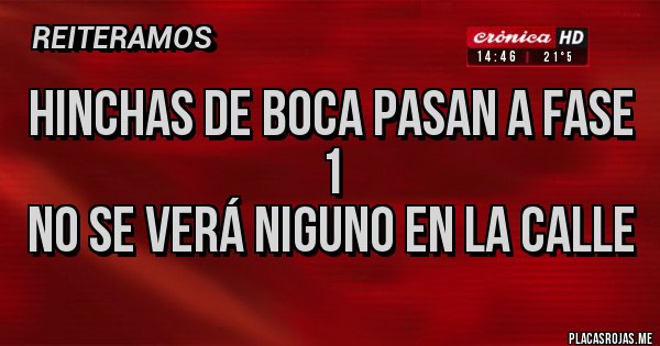Placas Rojas - Hinchas de Boca pasan a Fase 1
No se verá niguno en la calle