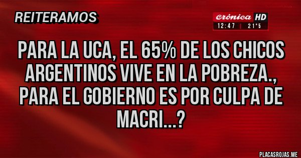Placas Rojas - Para la UCA, el 65% de los chicos argentinos vive en la pobreza., para el gobierno es por culpa de Macri...?