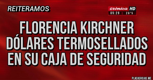 Placas Rojas - Florencia Kirchner dólares termosellados en su caja de seguridad