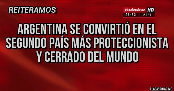 Placas Rojas - Argentina se convirtió en el segundo país más proteccionista y cerrado del mundo