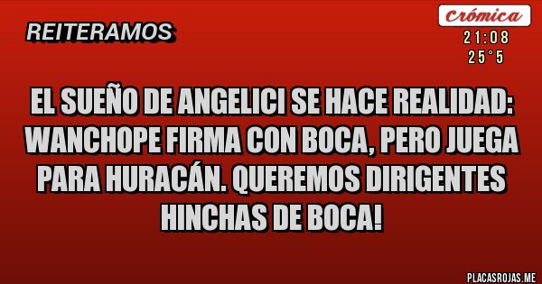 Placas Rojas - El sueño de Angelici se hace realidad: Wanchope firma con Boca, pero juega para Huracán. Queremos dirigentes hinchas de BOCA!