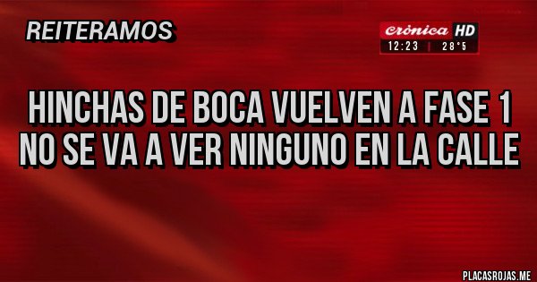 Placas Rojas - HINCHAS DE BOCA VUELVEN A FASE 1 
NO SE VA A VER NINGUNO EN LA CALLE