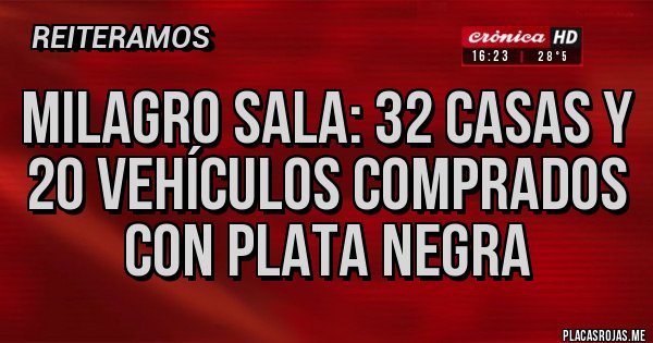 Placas Rojas - Milagro Sala: 32 casas y 20 vehículos comprados con plata negra