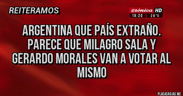 Placas Rojas - ARGENTINA que país EXTRAÑO. Parece que MILAGRO SALA Y GERARDO MORALES VAN A VOTAR AL mismo