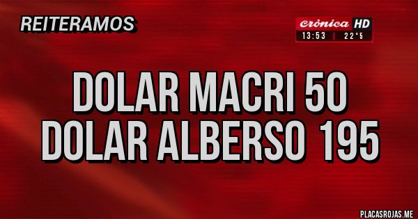 Placas Rojas - DOLAR MACRI 50
DOLAR ALBERSO 195