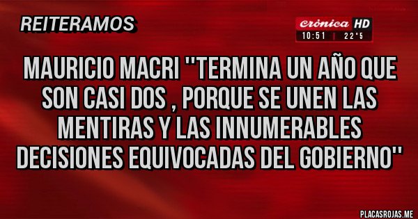 Placas Rojas - Mauricio Macri ''Termina un año que son casi dos , porque se unen las mentiras y las innumerables decisiones equivocadas del gobierno''
