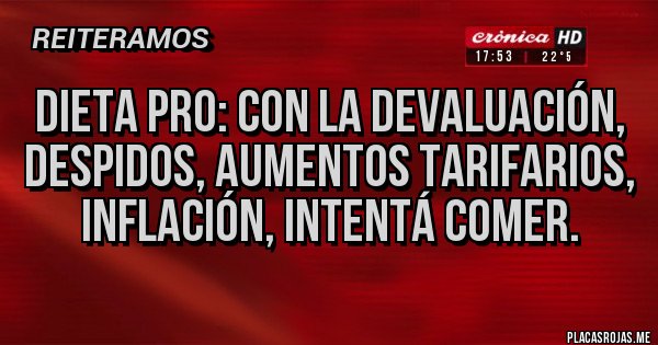Placas Rojas - DIETA PRO: Con la devaluación, despidos, aumentos tarifarios, inflación, intentá comer.