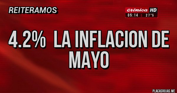 Placas Rojas - 4.2%  la inflacion de Mayo