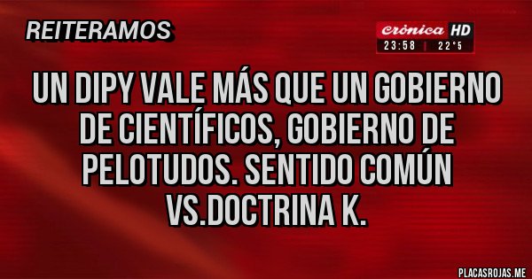 Placas Rojas - UN DIPY VALE MÁS QUE UN GOBIERNO DE CIENTÍFICOS, GOBIERNO DE PELOTUDOS. SENTIDO COMÚN VS.DOCTRINA K.
