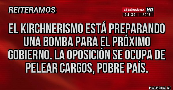 Placas Rojas - El kirchnerismo está preparando una bomba para el próximo gobierno. La oposición se ocupa de pelear cargos, pobre país.