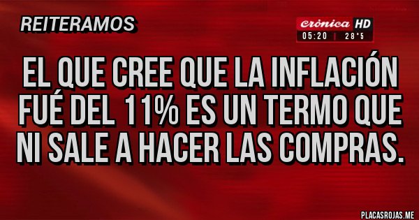 Placas Rojas - El que cree que la inflación fué del 11% es un termo que ni sale a hacer las compras. Placas Rojas - El que cree que la inflación fué del 11% es un termo que ni sale a hacer las compras.