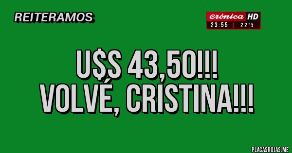 Placas Rojas - U$S 43,50!!!
VOLVÉ, CRISTINA!!!
