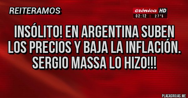 Placas Rojas - Insólito! En argentina suben los precios y baja la inflación. Sergio Massa lo hizo!!!