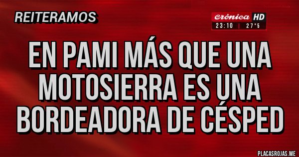 Placas Rojas - EN PAMI MÁS QUE UNA MOTOSIERRA ES UNA BORDEADORA DE CÉSPED Placas Rojas - EN PAMI MÁS QUE UNA MOTOSIERRA ES UNA BORDEADORA DE CÉSPED
