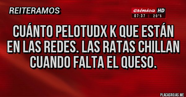 Placas Rojas - Cuánto pelotudx k que están en las redes. Las ratas chillan cuando falta el queso.