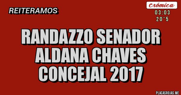 Placas Rojas - RANDAZZO SENADOR ALDANA CHAVES CONCEJAL 2017