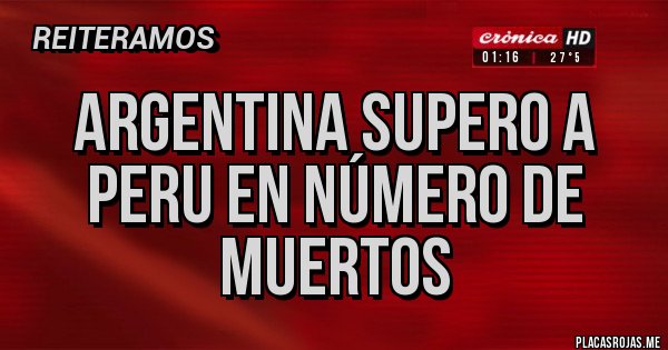 Placas Rojas - ARGENTINA SUPERO A PERU EN NÚMERO DE MUERTOS