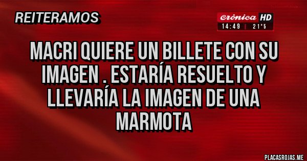 Placas Rojas - MACRI quiere un billete con su imagen . Estaría resuelto y llevaría la imagen de una MARMOTA