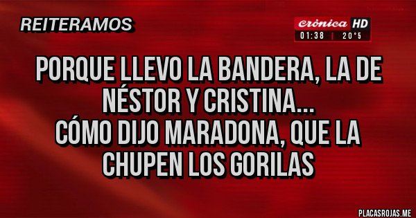 Placas Rojas - Porque llevo la bandera, la de Néstor y Cristina...
Cómo dijo Maradona, que la chupen los gorilas