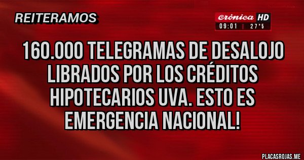 Placas Rojas - 160.000 telegramas de desalojo librados por los créditos hipotecarios UVA. Esto es emergencia nacional!