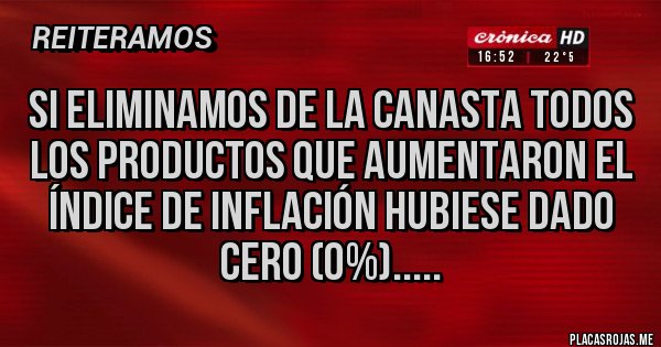 Placas Rojas - Si eliminamos de la canasta todos los productos que aumentaron el índice de inflación hubiese dado cero (0%).....