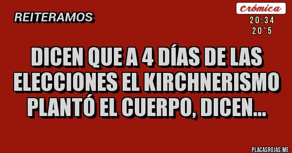 Placas Rojas - Dicen que a 4 días de las elecciones el Kirchnerismo plantó el cuerpo, dicen...