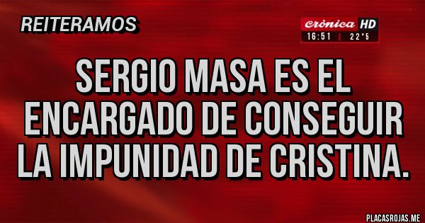Placas Rojas - Sergio masa es el encargado de conseguir la impunidad de Cristina. Placas Rojas - Sergio masa es el encargado de conseguir la impunidad de Cristina.