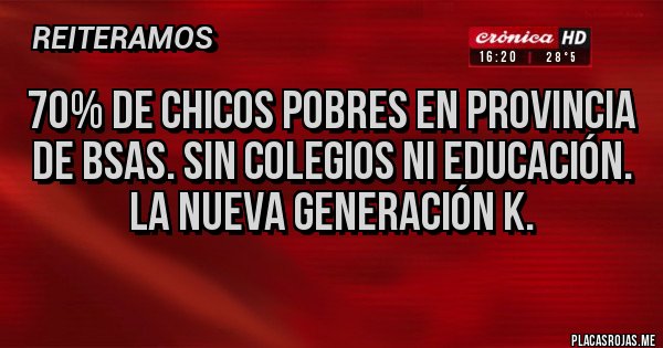 Placas Rojas - 70% de chicos pobres en provincia de BSAS. Sin colegios ni educación. La nueva generación k.