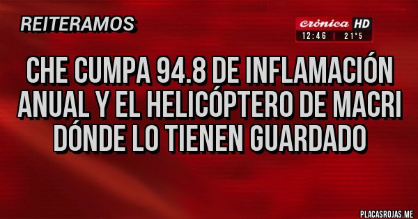Placas Rojas - Che Cumpa 94.8 de inflamación anual y el Helicóptero de Macri dónde lo tienen guardado 