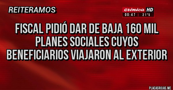 Placas Rojas - fiscal pidió dar de baja 160 mil planes sociales cuyos beneficiarios viajaron al exterior