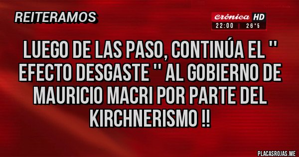Placas Rojas - LUEGO DE LAS PASO, CONTINÚA EL '' EFECTO DESGASTE '' AL GOBIERNO DE MAURICIO MACRI POR PARTE DEL KIRCHNERISMO !!