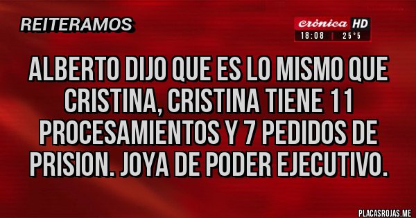 Placas Rojas - ALBERTO DIJO QUE ES LO MISMO QUE CRISTINA, CRISTINA TIENE 11 PROCESAMIENTOS Y 7 PEDIDOS DE PRISION. JOYA DE PODER EJECUTIVO.