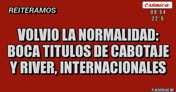 Placas Rojas - Volvio la normalidad: Boca titulos de cabotaje y River, internacionales