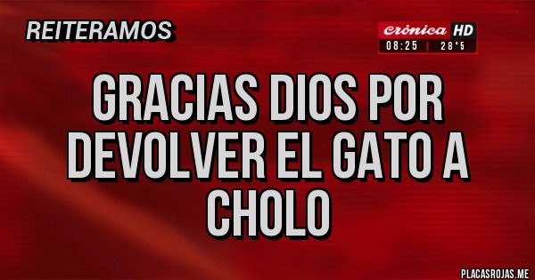 Placas Rojas - Gracias Dios por
Devolver el Gato a Cholo