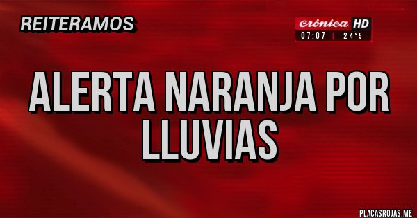 Placas Rojas - ALERTA NARANJA POR LLUVIAS 