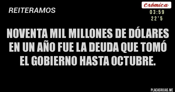 Placas Rojas - Noventa mil millones de dólares en un año fue la deuda que tomó el Gobierno hasta octubre.