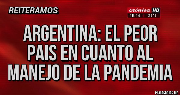 Placas Rojas - ARGENTINA: EL PEOR PAIS EN CUANTO AL MANEJO DE LA PANDEMIA