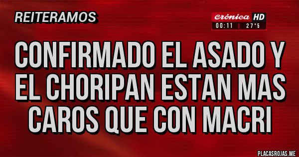 Placas Rojas - CONFIRMADO EL ASADO Y EL CHORIPAN ESTAN MAS CAROS QUE CON MACRI