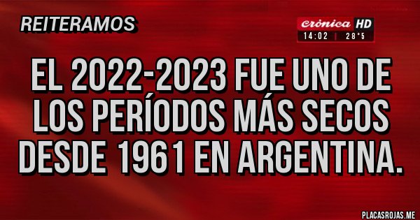 Placas Rojas - El 2022-2023 fue uno de los períodos más secos desde 1961 en Argentina.