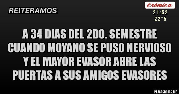 Placas Rojas - A 34 DIAS DEL 2DO. SEMESTRE CUANDO MOYANO SE PUSO NERVIOSO Y EL MAYOR EVASOR ABRE LAS PUERTAS A SUS AMIGOS EVASORES