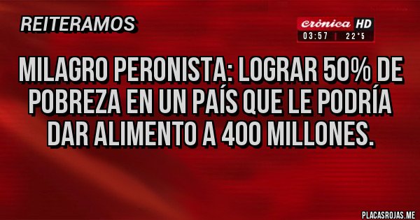 Placas Rojas - Milagro peronista: lograr 50% de pobreza en un país que le podría dar alimento a 400 millones.