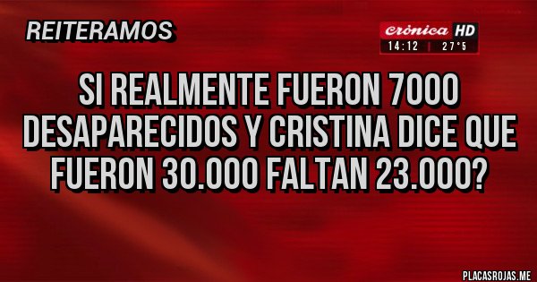 Placas Rojas - Si realmente fueron 7000 desaparecidos y Cristina dice que fueron 30.000 faltan 23.000?