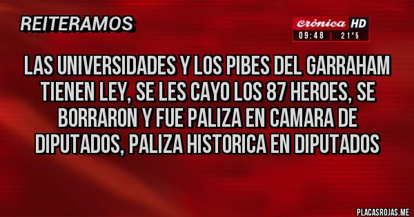 Placas Rojas - LAS UNIVERSIDADES Y LOS PIBES DEL GARRAHAM  TIENEN LEY, SE LES CAYO LOS 87 HEROES, SE BORRARON Y FUE PALIZA EN CAMARA DE DIPUTADOS, PALIZA HISTORICA EN DIPUTADOS