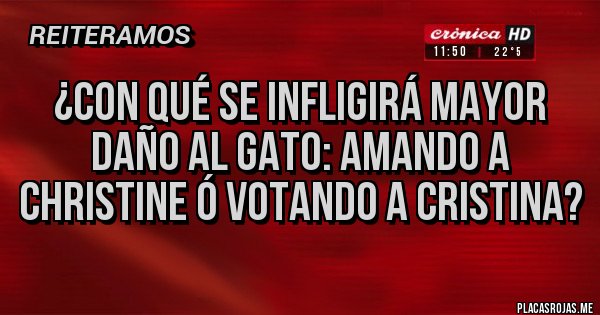 Placas Rojas - ¿Con qué se infligirá mayor daño al gato: amando a Christine ó votando a Cristina? Placas Rojas - ¿Con qué se infligirá mayor daño al gato: amando a Christine ó votando a Cristina?