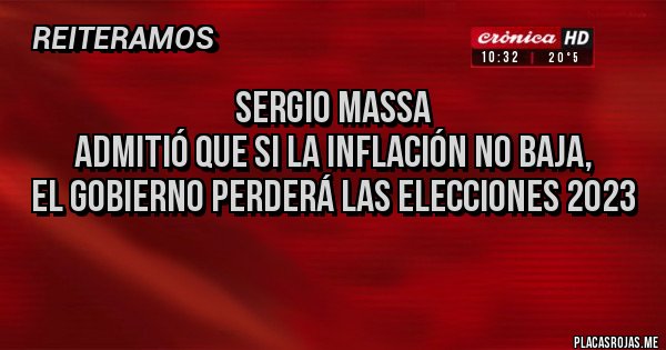 Placas Rojas - Sergio Massa 
admitió que si la inflación no baja, 
el Gobierno perderá las elecciones 2023

