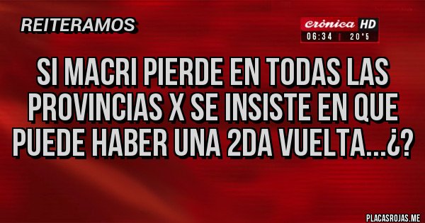 Placas Rojas - SI MACRI PIERDE EN TODAS LAS PROVINCIAS X SE INSISTE EN QUE PUEDE HABER UNA 2DA VUELTA...¿?