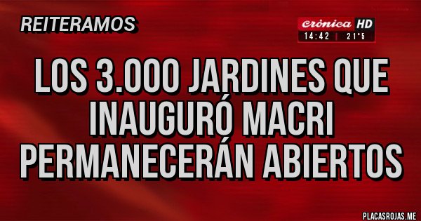 Placas Rojas - Los 3.000 jardines que inauguró Macri permanecerán abiertos 