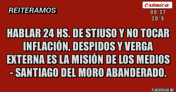 Placas Rojas - Hablar 24 hs. De Stiuso y no tocar inflación, despidos y verga externa es la misión de los medios - Santiago del moro abanderado.