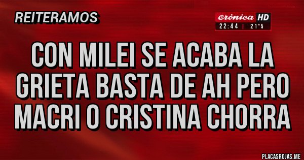 Placas Rojas - Con Milei se acaba la grieta basta de ah pero Macri o Cristina chorra 